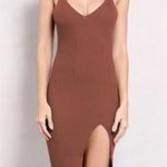 Brown Open Back Knit Bodycon Dress - Picture 3 of 4